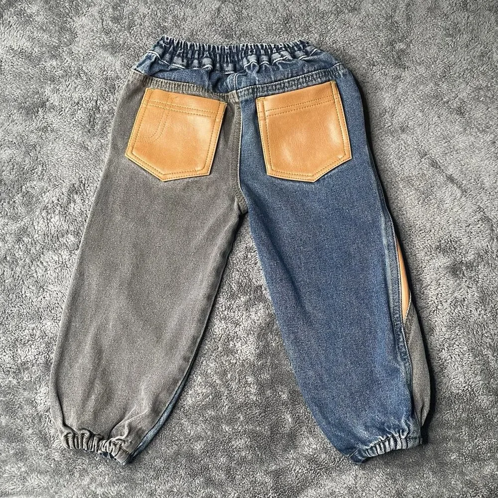 VTG 90s Gitano Kids Toddler 2T Patchwork Colorblock Denim Jeans Jogger Pants